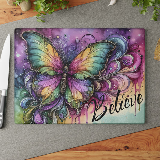 Tabla de cortar de vidrio templado "Believe" Butterfly