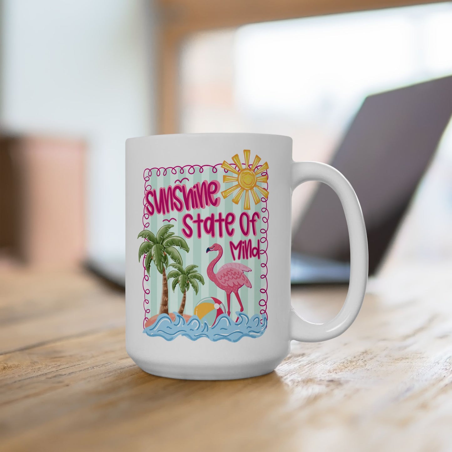 🌞 Sunshine State of Mind Mug – Flamingo Fun for Beach Lovers & Summer Vibes 🦩🌴