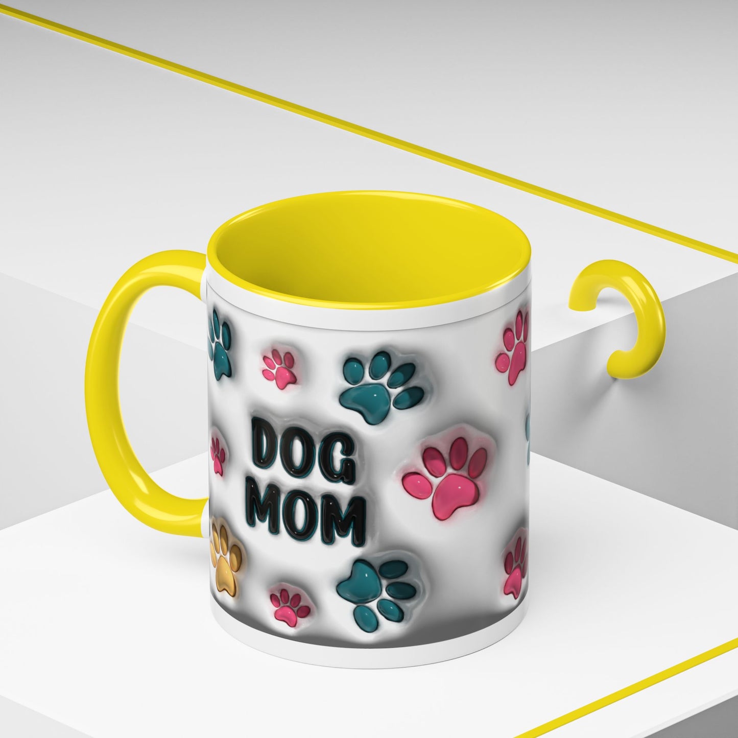 Dog Mom Accent Mug – Colorful Paw Print Cup for Proud Pet Parents