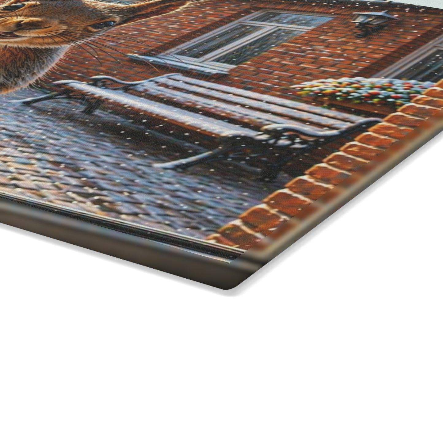 Winter Squirrel Window Glass Cutting Board