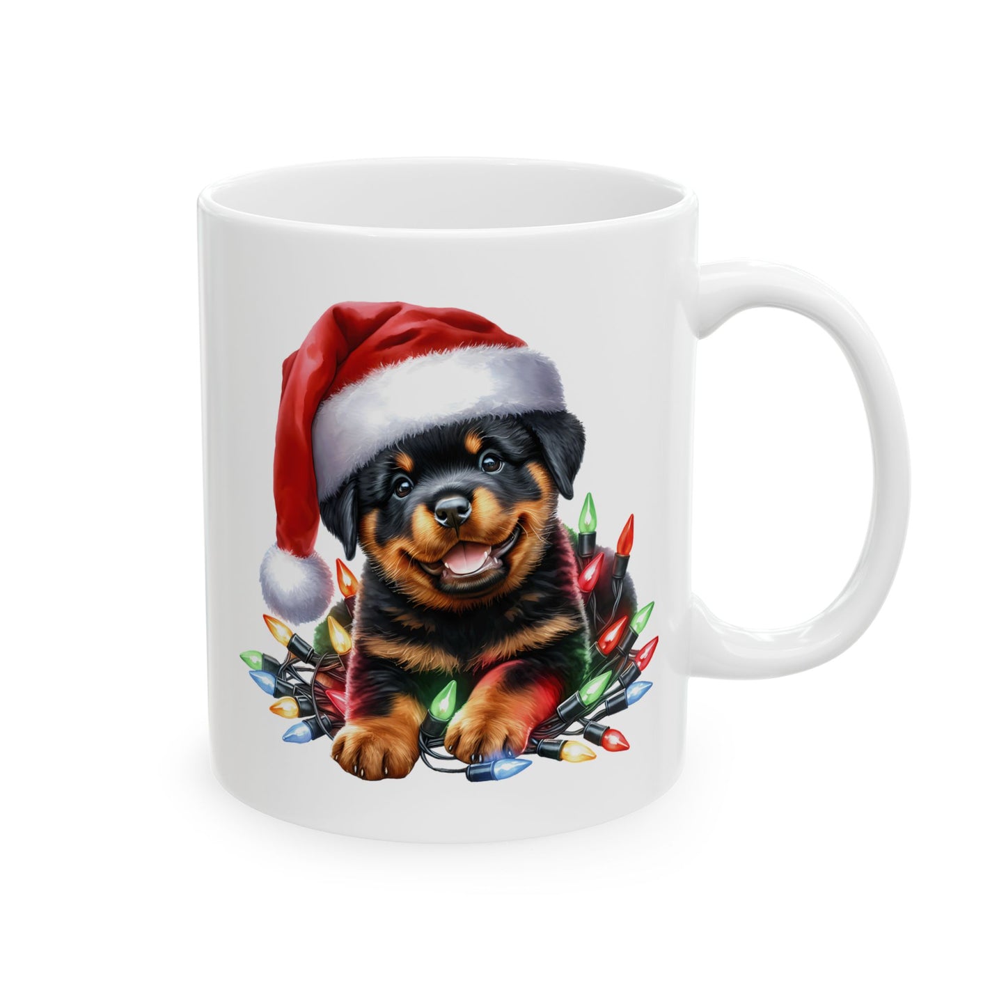 🎄 Rottweiler Christmas Lights Mug – Festive Cheer with Puppy Cuteness ☕