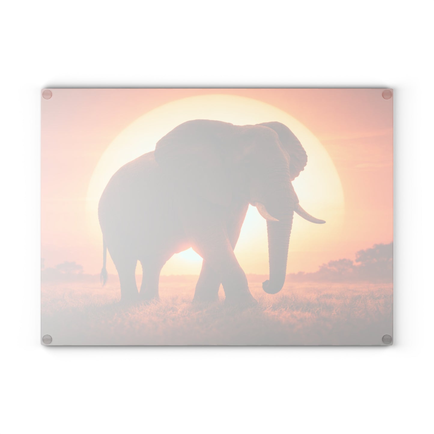 Golden Sunset Elephant Glass Cutting Board – Majestic Safari Wildlife Kitchen Art