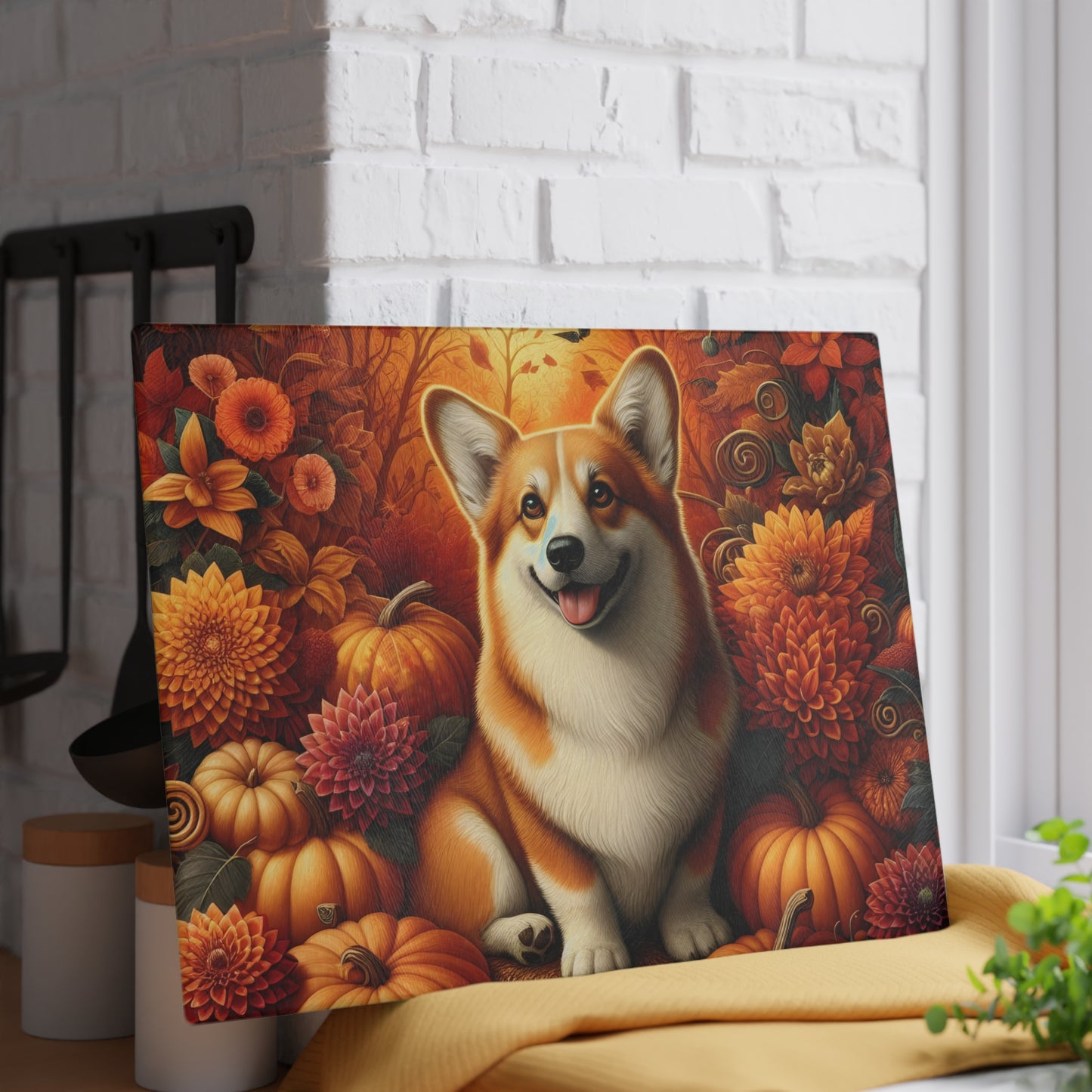 🍂🐾 Autumn Corgi Cutting Board – Cozy Fall Vibes for Your Kitchen 🎃