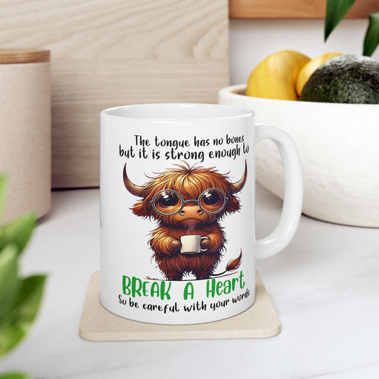 Taza de café "Rompe un corazón" de vaca de las Tierras Altas: un dulce recordatorio con un mensaje poderoso