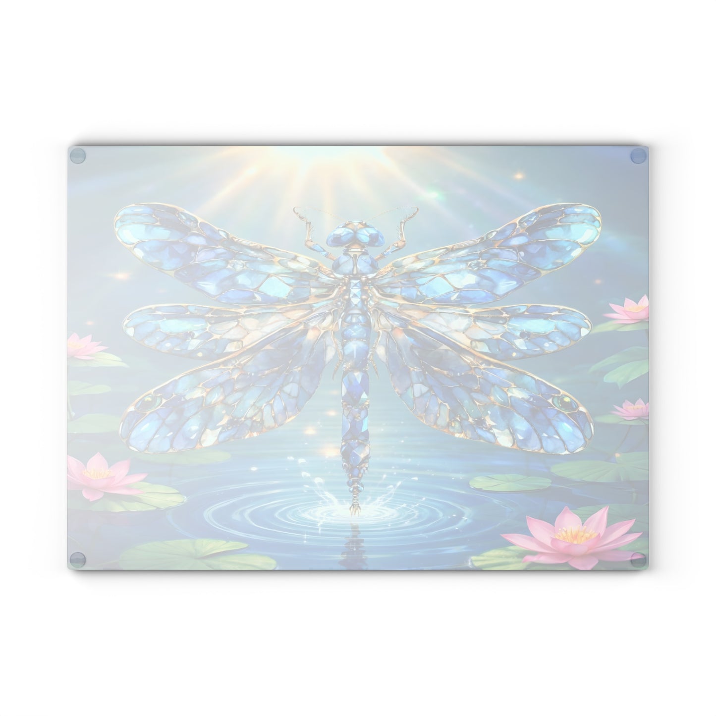 Radiant Dragonfly Glass Cutting Board – Tranquil Pond Art Kitchen Decor