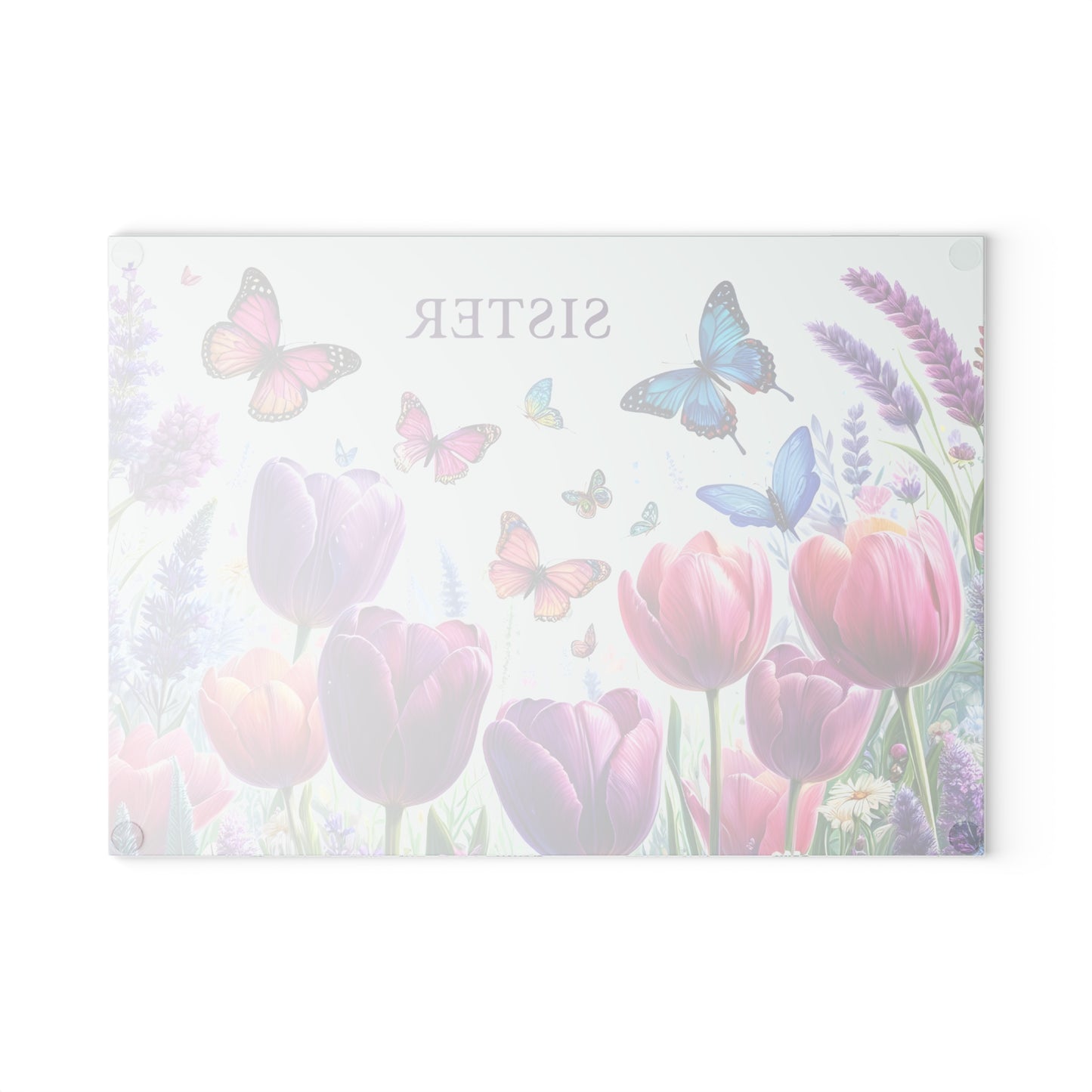 🦋 Sister Butterfly & Tulip Cutting Board – Floral Elegance for Her Kitchen 🌷