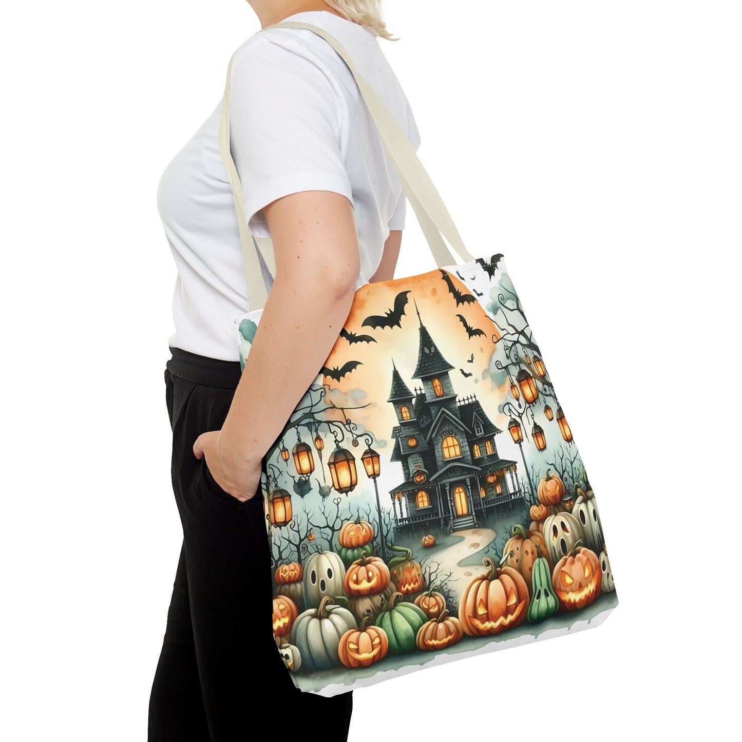 🏚️ Haunted House Halloween Tote Bag – Spooky Nights & Pumpkin Delights 🎃🖤