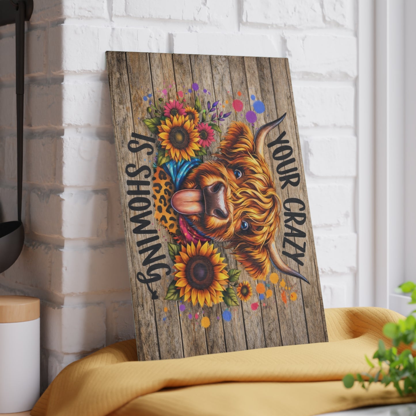 Your Crazy Is Showing Highland Cow Glass Cutting Board – Fun Farmhouse Kitchen Decor