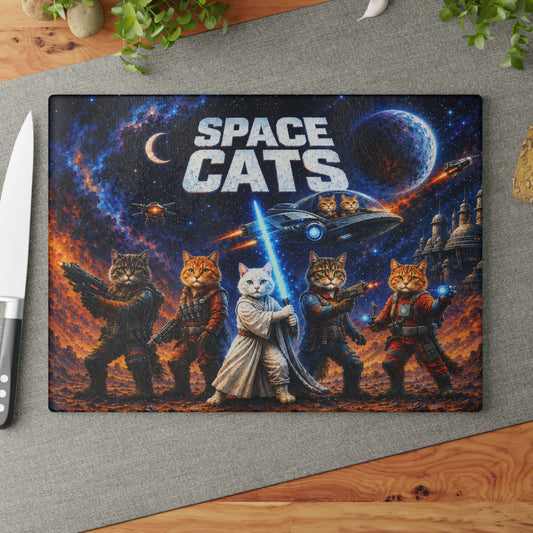 Space Cats Cosmic Adventure Tempered Glass Cutting Board