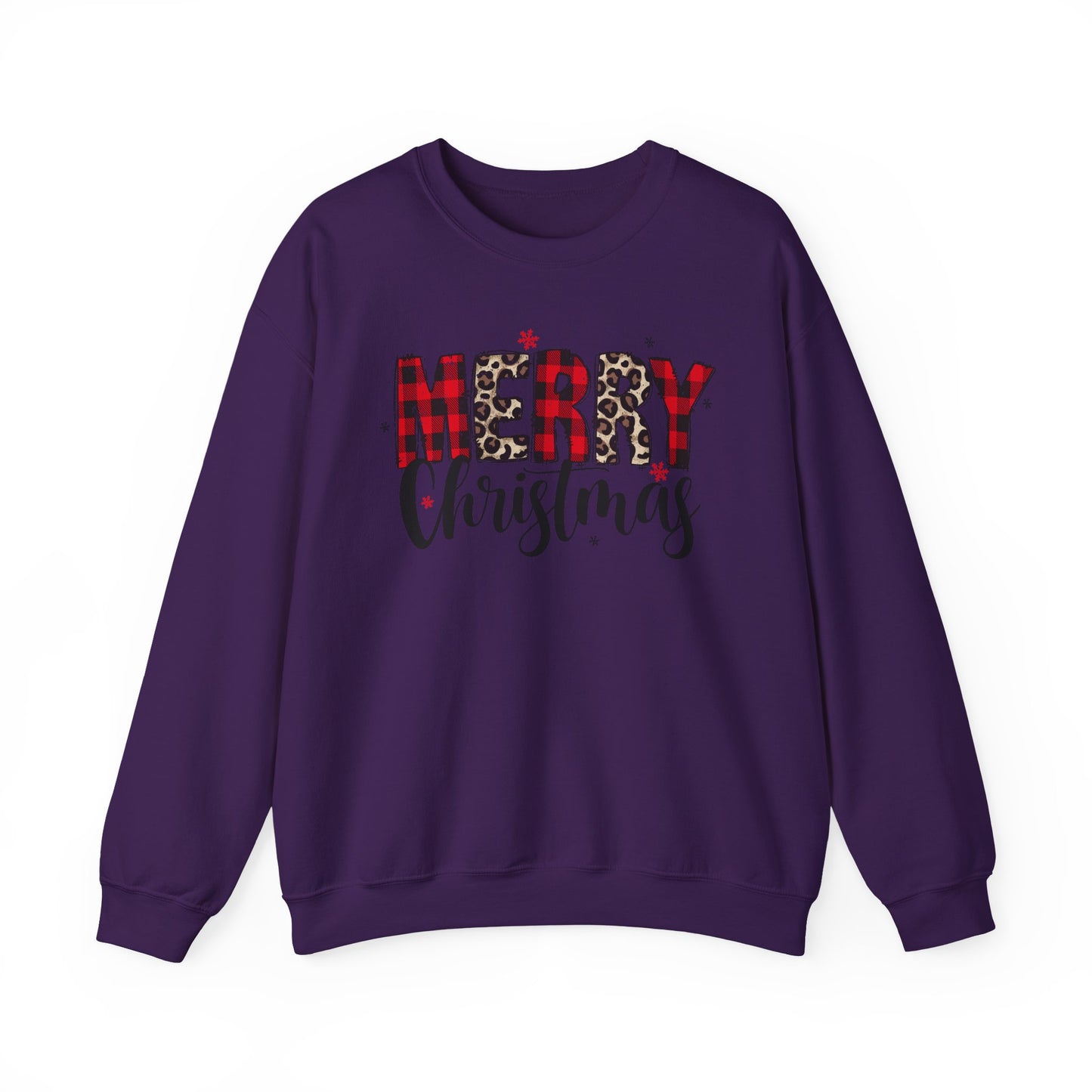 🎄🖤 Merry Christmas Buffalo Plaid & Leopard Crewneck – Cozy Unisex Holiday Pullover