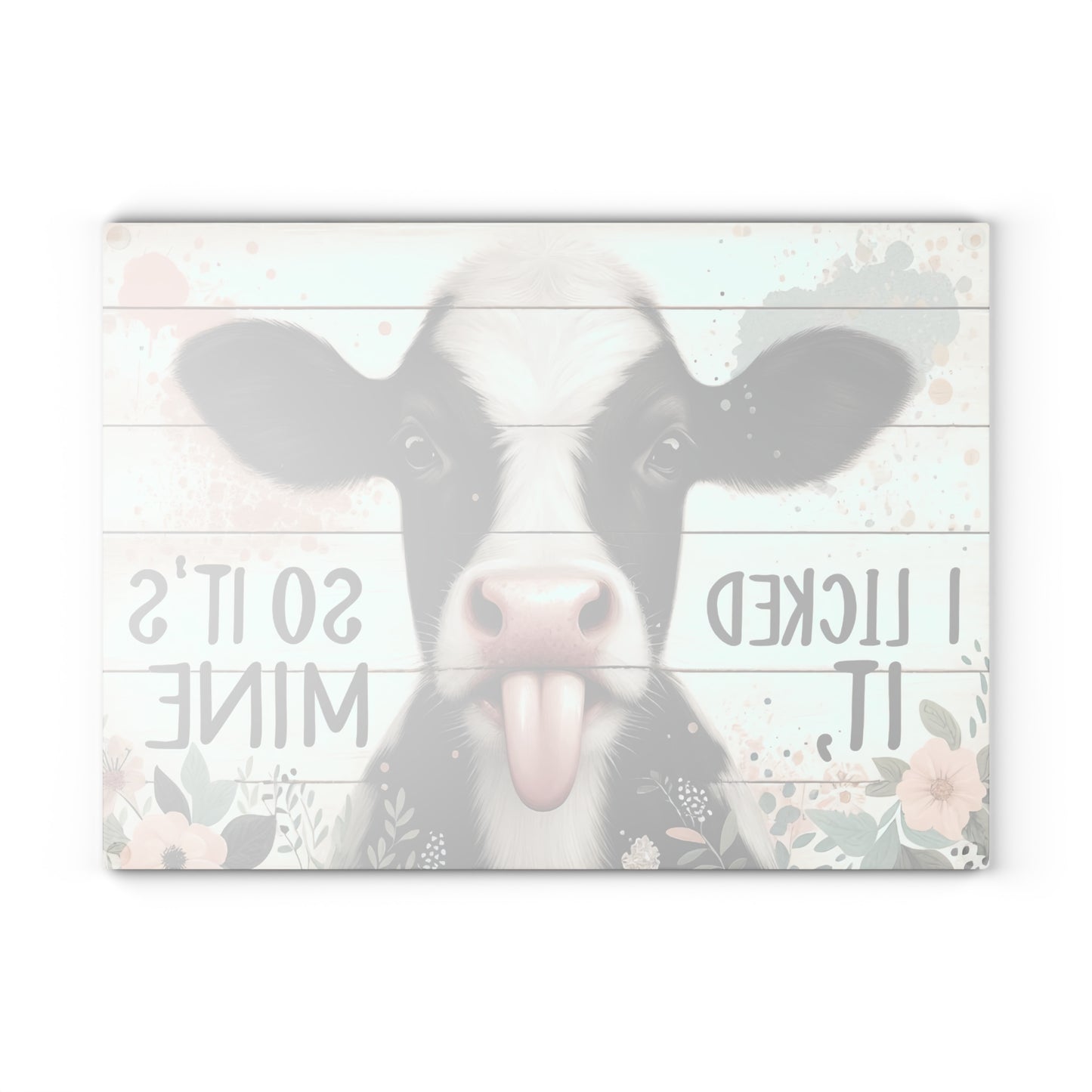 🐮🌸 I Licked It, So It’s Mine – Playful Cow Glass Cutting Board for Your Kitchen 🌸🐮