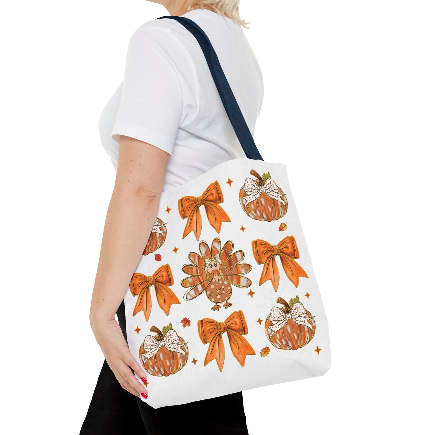 🎀 Girly Bows & Turkey Tote Bag – Cute & Cozy Thanksgiving Style 🦃🧡