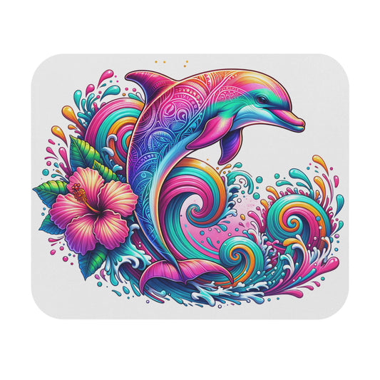🖱️🐬 Tropical Dolphin Mouse Pad – Vibrant Hibiscus & Waves Desk Art