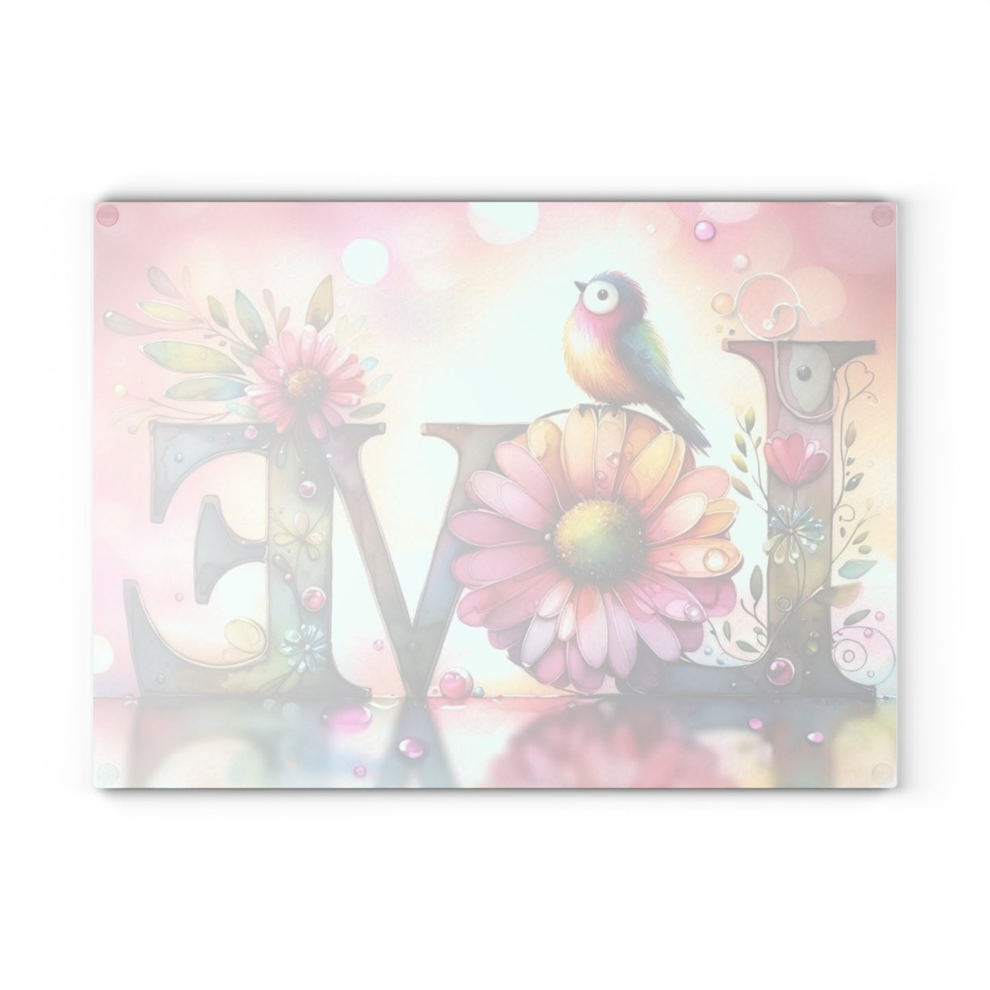 Tabla de cortar, diseño de amor con pájaros y girasoles, decoración de cocina, bandeja de vidrio para servir, regalo de inauguración de la casa, utensilio de cocina