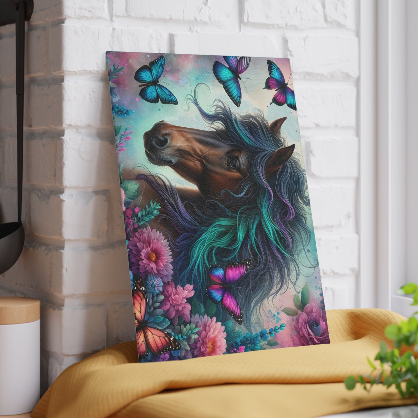 🦋 Majestic Horse & Butterfly Dreamscape Cutting Board – Artistic Elegance for Your Kitchen 🌸