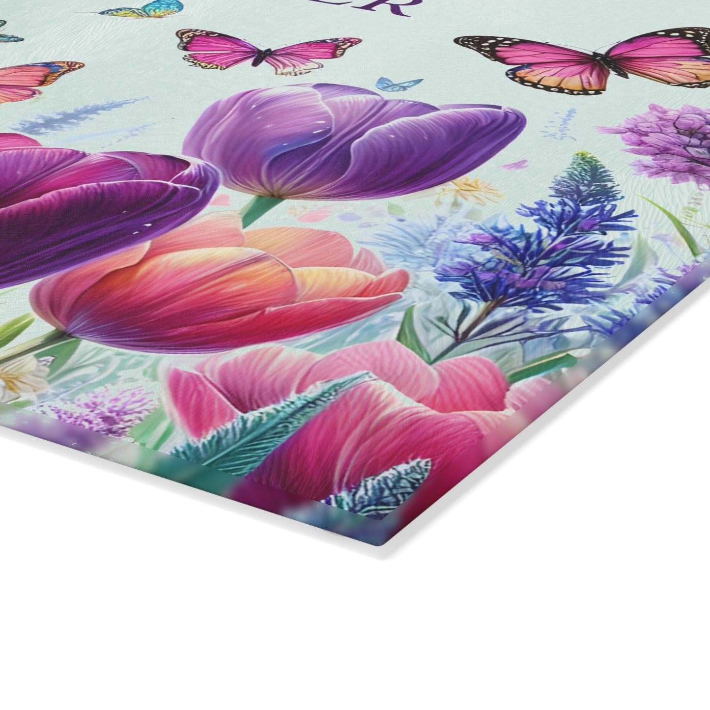 🦋 Sister Butterfly & Tulip Cutting Board – Floral Elegance for Her Kitchen 🌷