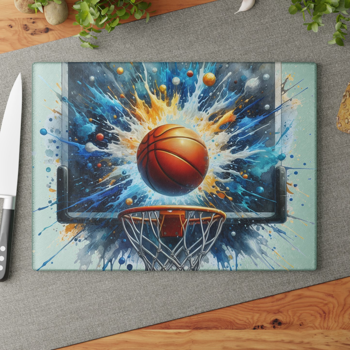 🏀 Basketball Splash Art Cutting Board – Slam Dunk Style for Your Kitchen 🎨