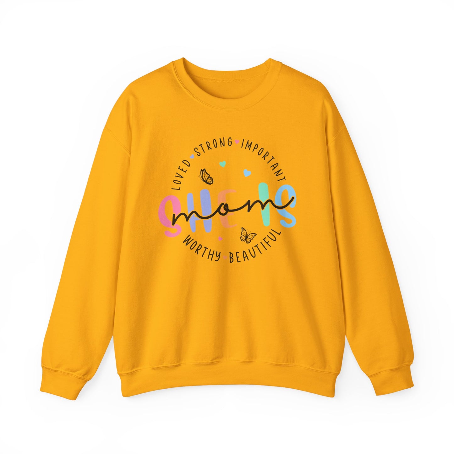 🌸✨ She Is Mom Sweatshirt – Strong, Loved, Beautiful & Worthy 🦋💖