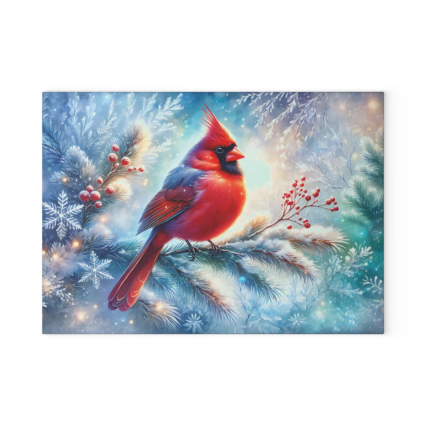 Cardinal Winter Scene Glass Cutting Board – Seasonal Kitchen Art