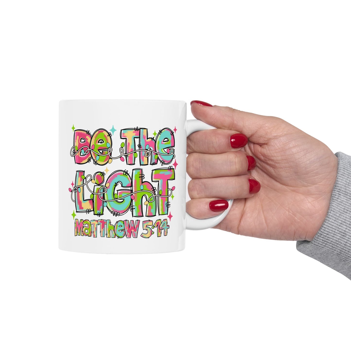 ☕ Be the Light Matthew 5:14 Mug – Colorful Faith & Christmas Cheer 🌟🎄
