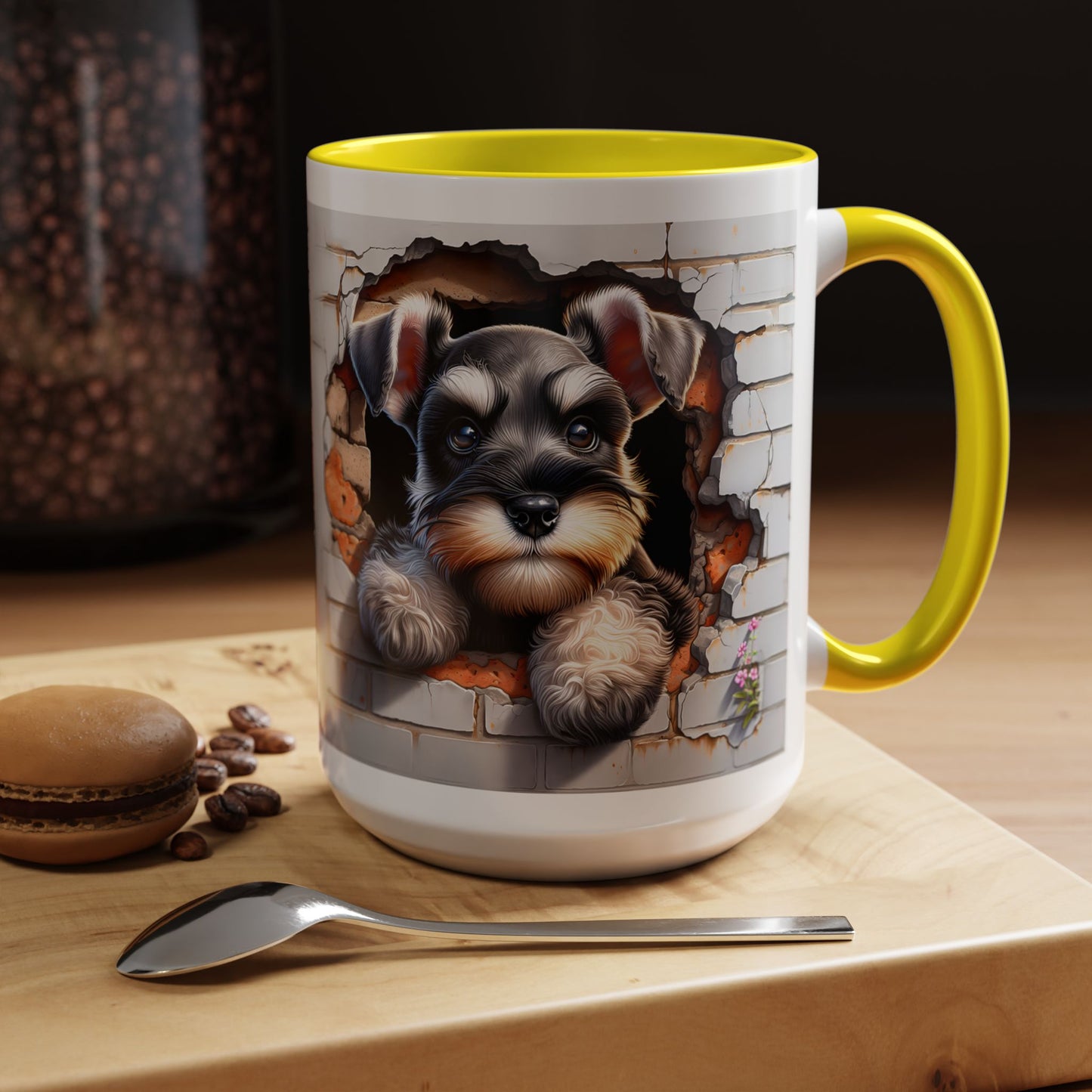 🎀🐶 Schnauzer Puppy Accent Mug – Cute Peek-Through Dog Design for Animal Lovers ☕💖