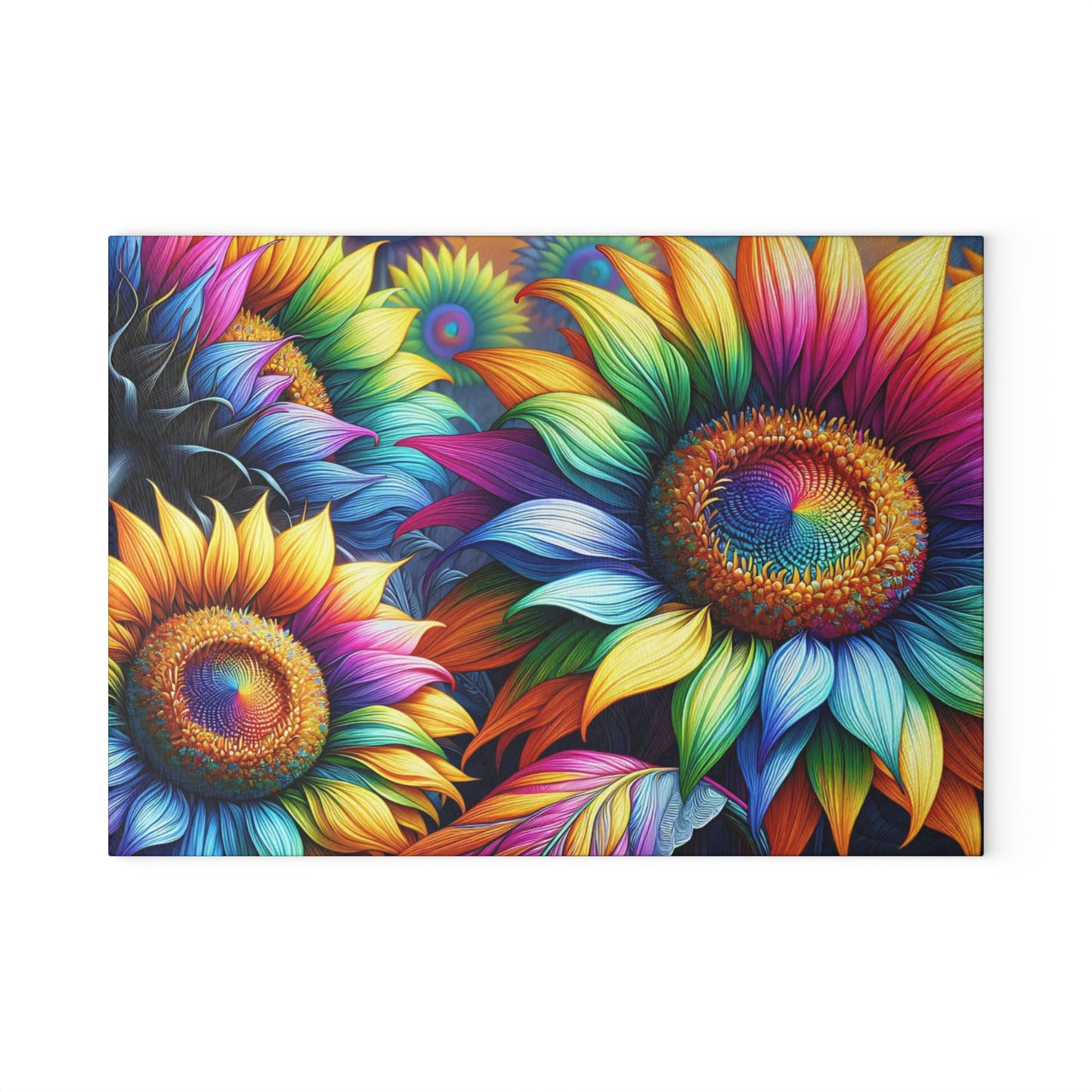 Rainbow Sunflower Glass Cutting Board – Colorful Farmhouse Kitchen Decor