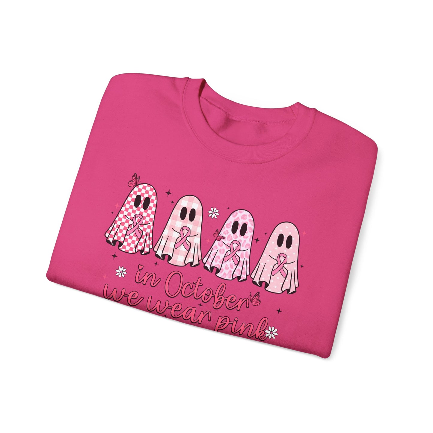 🎀👻 In October We Wear Pink Sweatshirt – Breast Cancer Awareness Halloween Ghosts