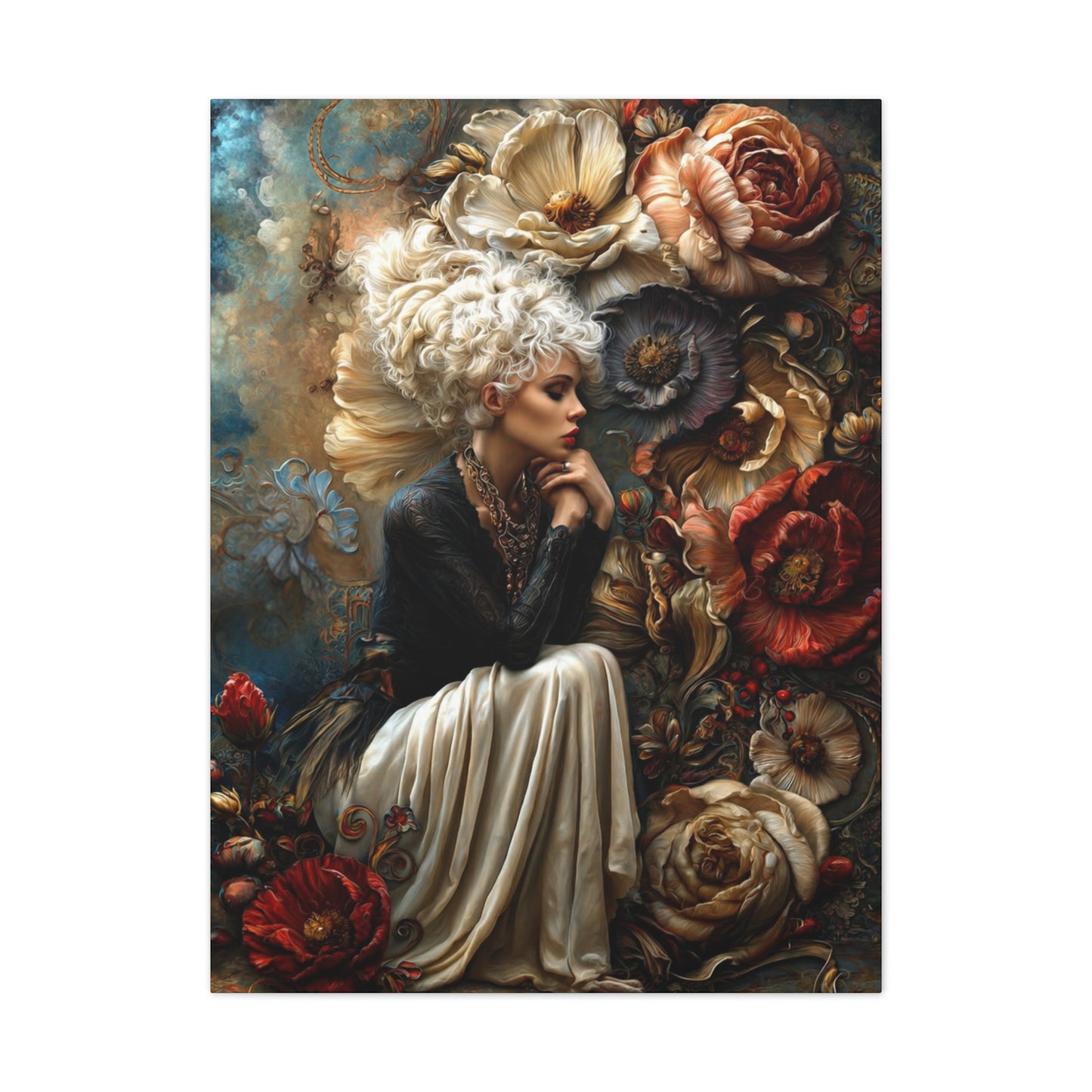 Elegant Floral Portrait Canvas – Vintage-Inspired Wall Art