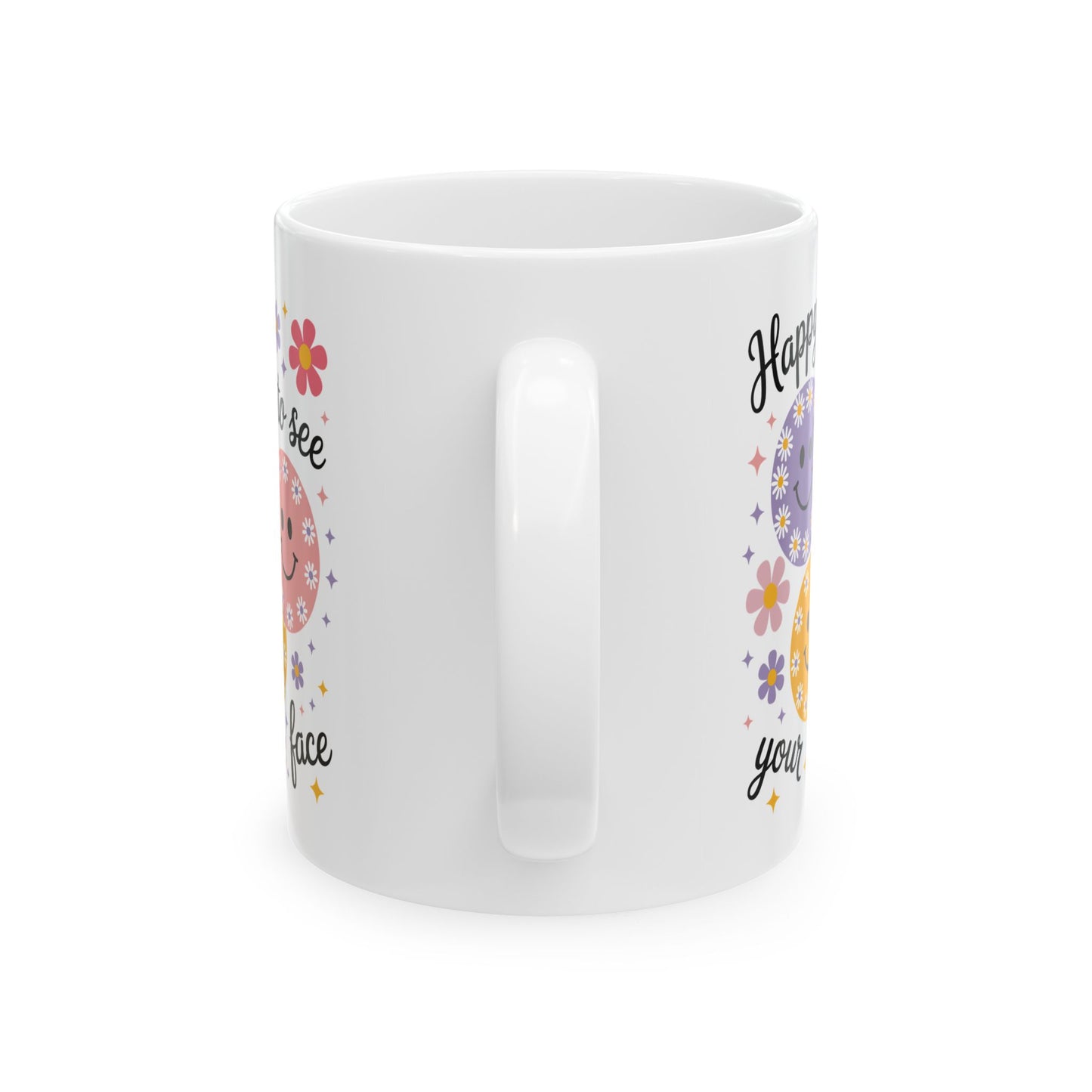 🌸😊 Happy to See Your Face Mug – Retro Smiley Flower Coffee Cup ☕🌼