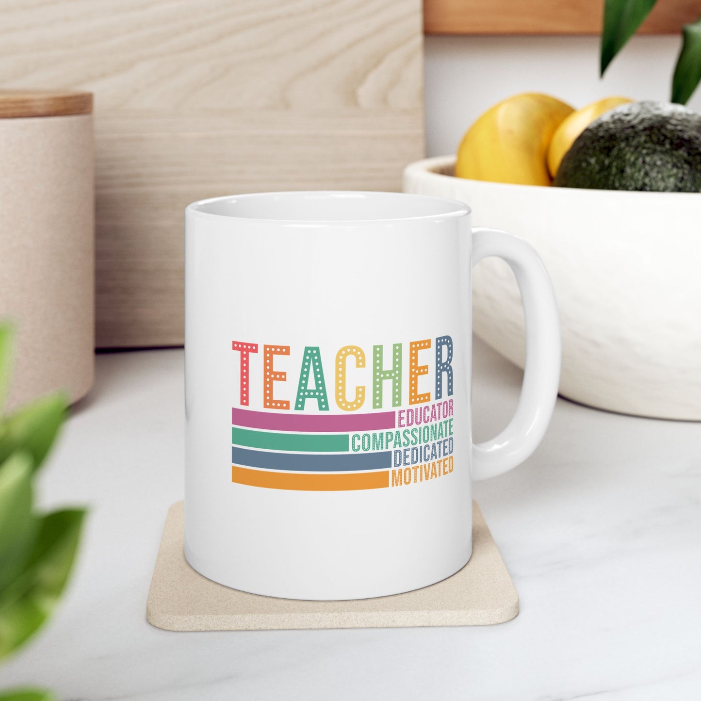 🍎 Motivated Teacher Mug – Educator, Compassionate, and Proud 💛📚