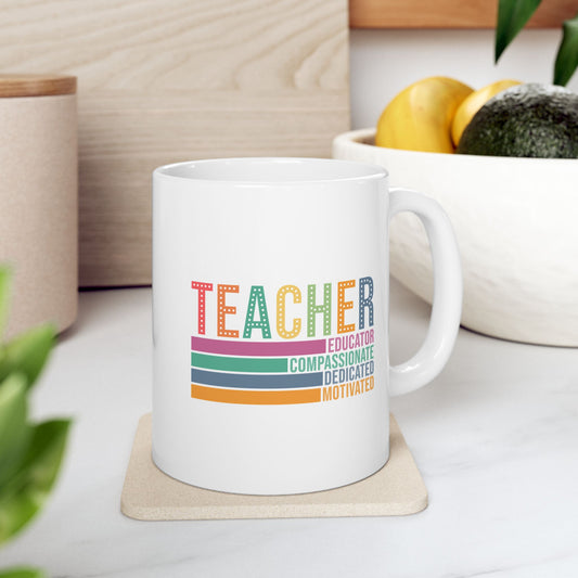 🍎 Motivated Teacher Mug – Educator, Compassionate, and Proud 💛📚