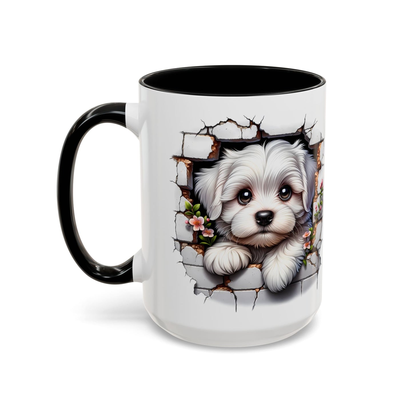 🎀🐶 Maltese Puppy Accent Mug – Cute Peek-Through Dog Design for Animal Lovers ☕💖