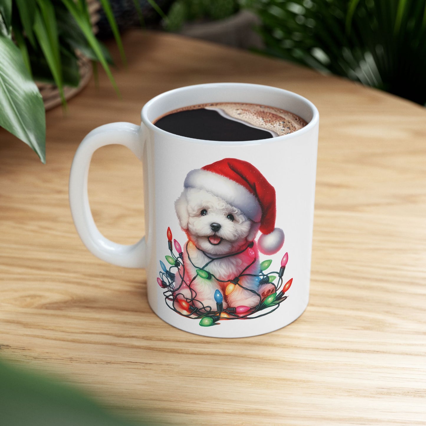 🎄 Bichon Frise Christmas Lights Mug – Holiday Cheer with a Fluffy Twist ☕