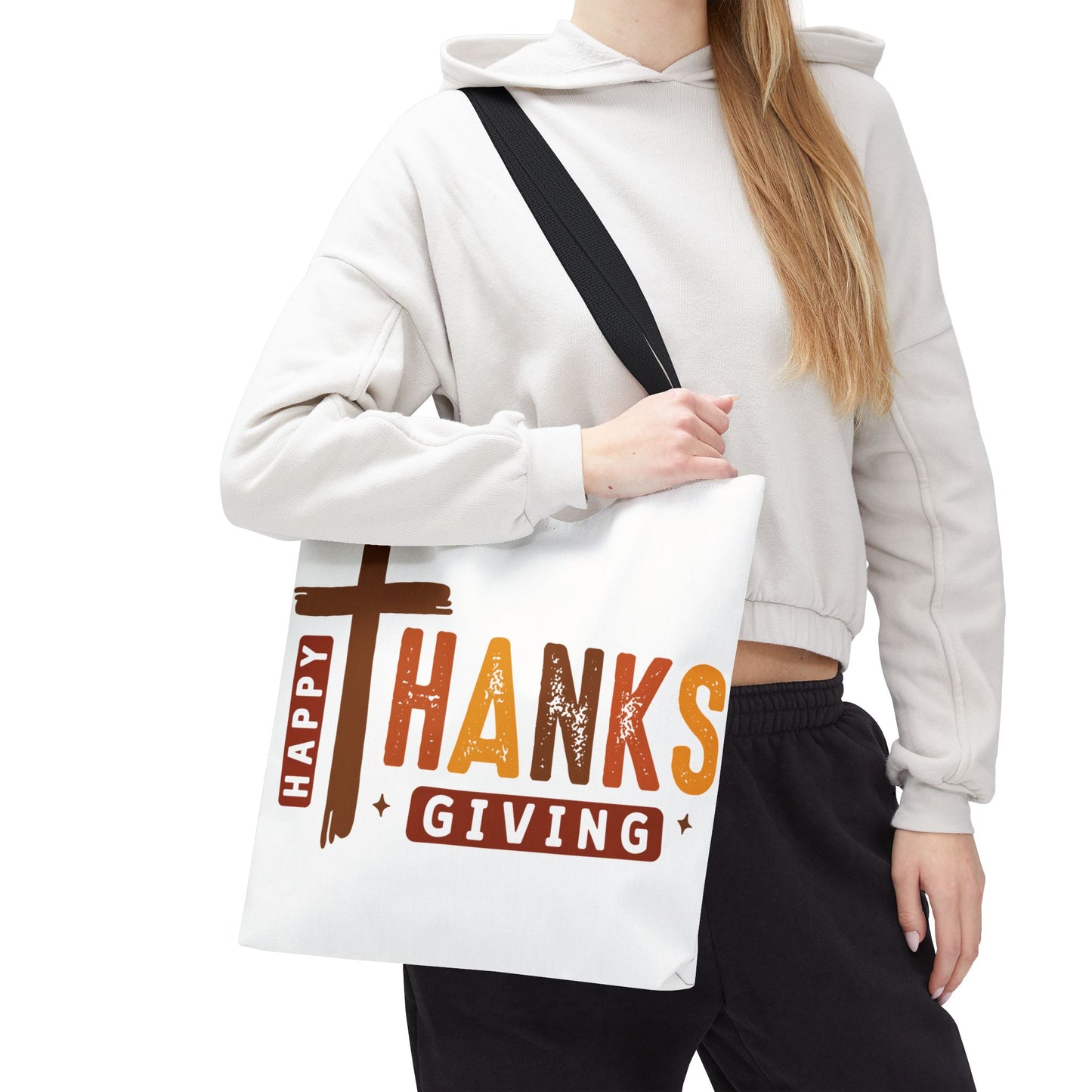 ✝️ Happy Thanksgiving Cross Tote – Faith & Gratitude in Fall Colors 🍂