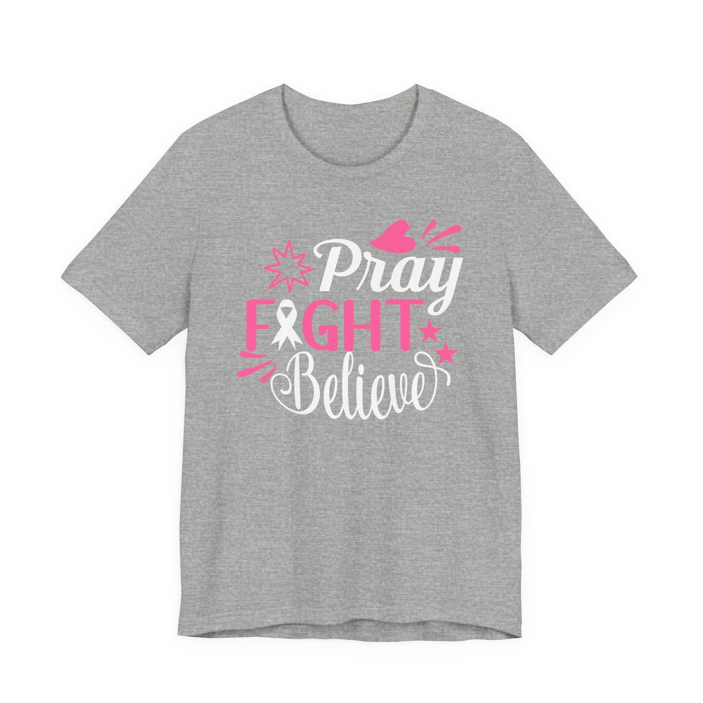 💗 Pray Fight Believe – Breast Cancer Awareness T-Shirt 🎗️