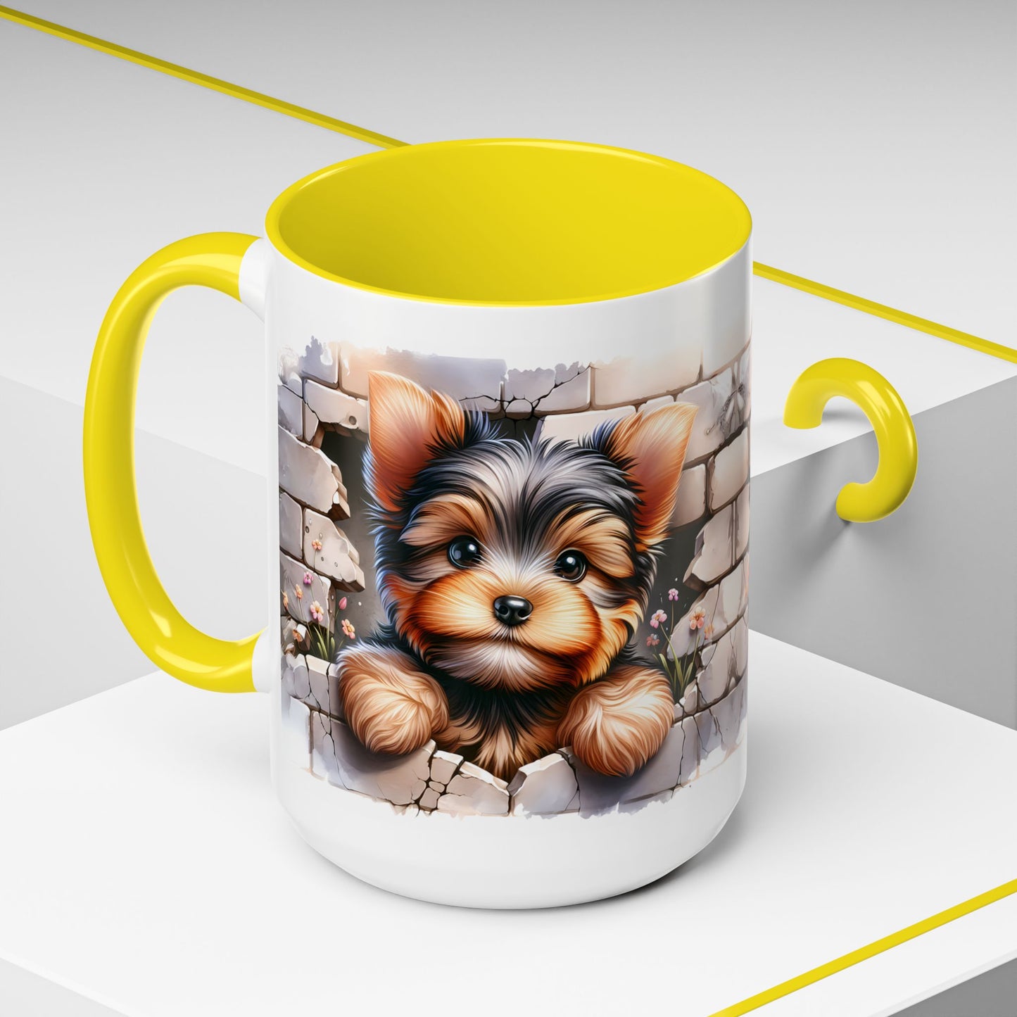 🎀🐶 Yorkie Puppy Accent Mug – Cute Peek-Through Dog Design for Animal Lovers ☕💖