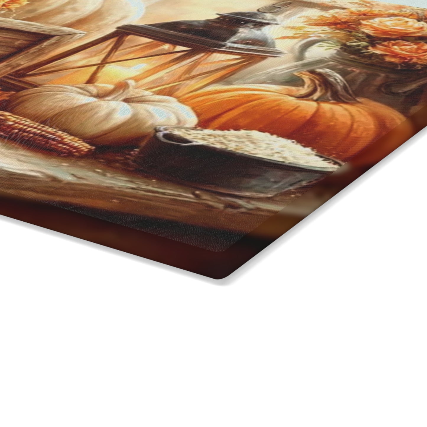 🎃🕯️ “Thankful Autumn Vignette” Glass Cutting Board – Cozy Charm for Your Kitchen