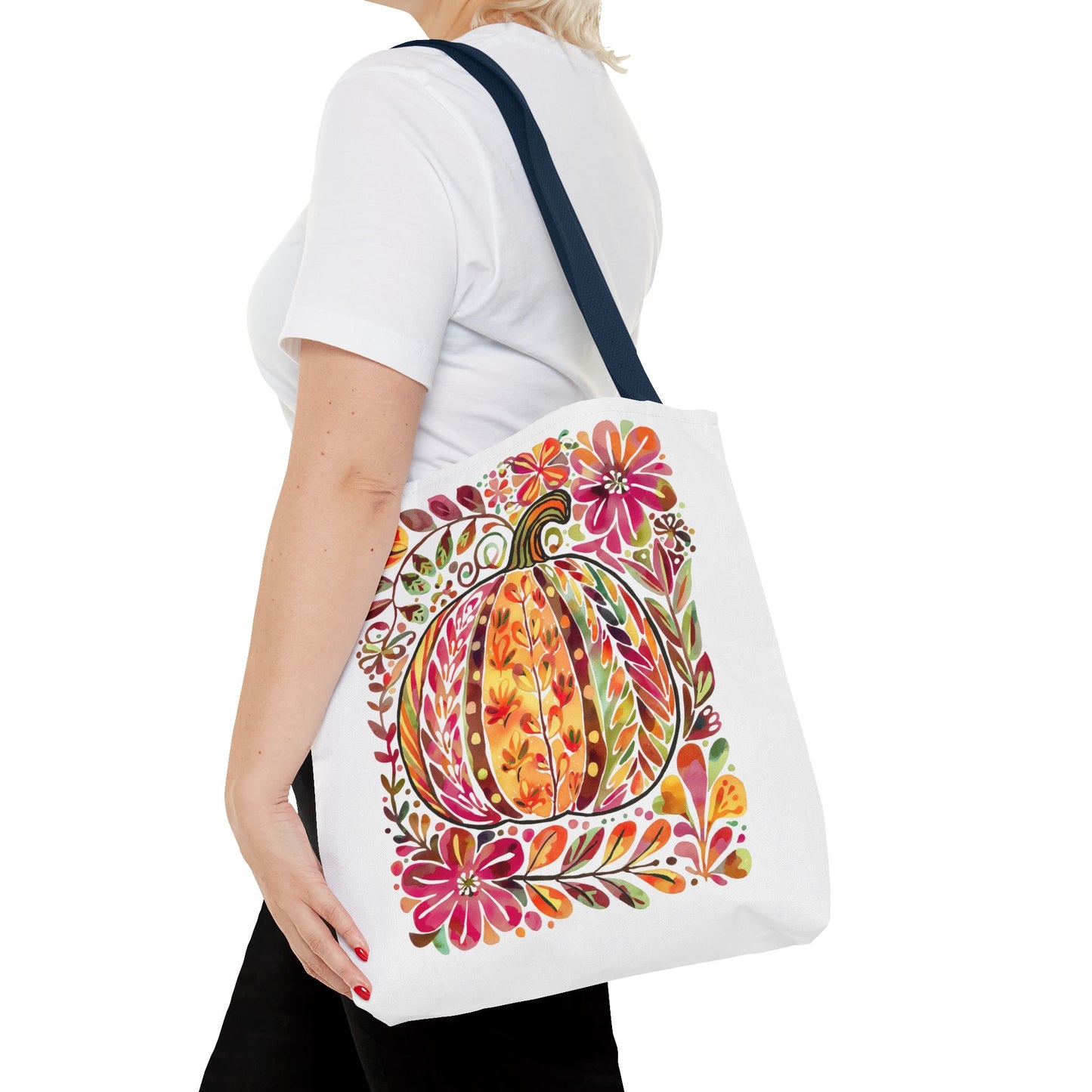 🎨 Watercolor Autumn Pumpkin Floral Tote Bag – Artistic Fall Charm 🍂