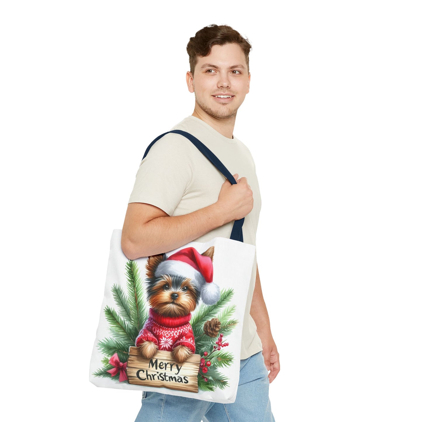📦🐶 Yorkie Christmas Tote Bag – Tiny Terrier Holiday Charm in Every Carry 🎄