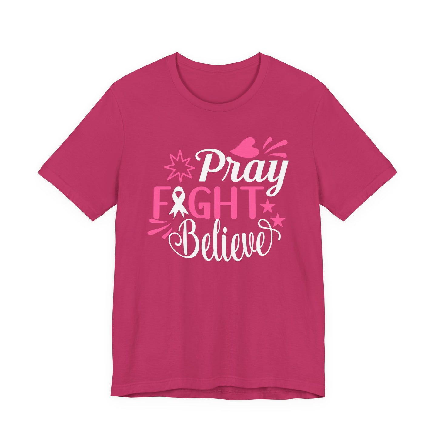 💗 Pray Fight Believe – Breast Cancer Awareness T-Shirt 🎗️
