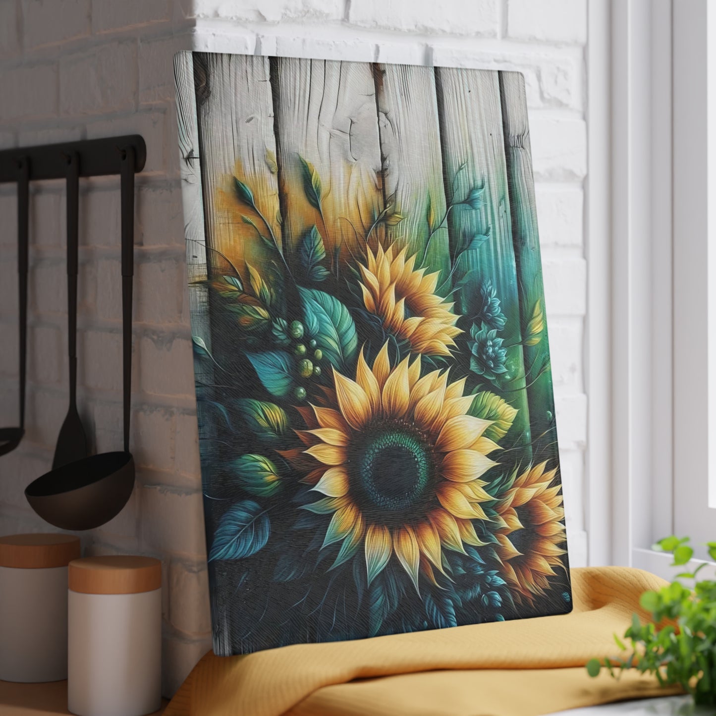Tabla de cortar de girasol Decoración de cocina rústica Tabla de cocina de vidrio Accesorio de cocina Tabla de cortar duradera Cocina de estilo campestre Girasol
