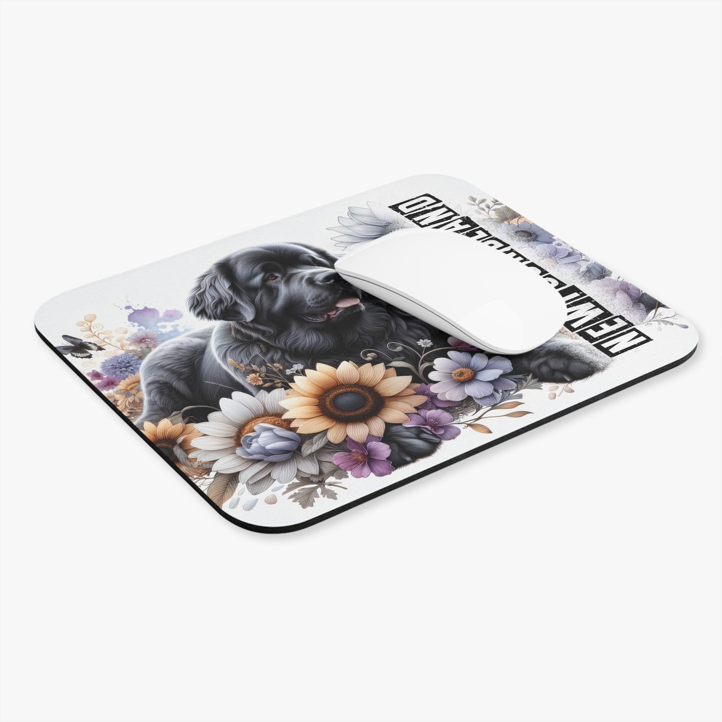 🖱️🐾🌼 Newfoundland Dog Mouse Pad – Gentle Giant with Florals Desk Art