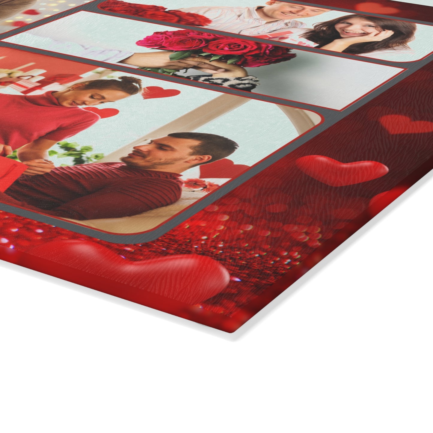Happy Valentine’s Day Photo Collage Glass Cutting Board – Personalized Romantic Keepsake
