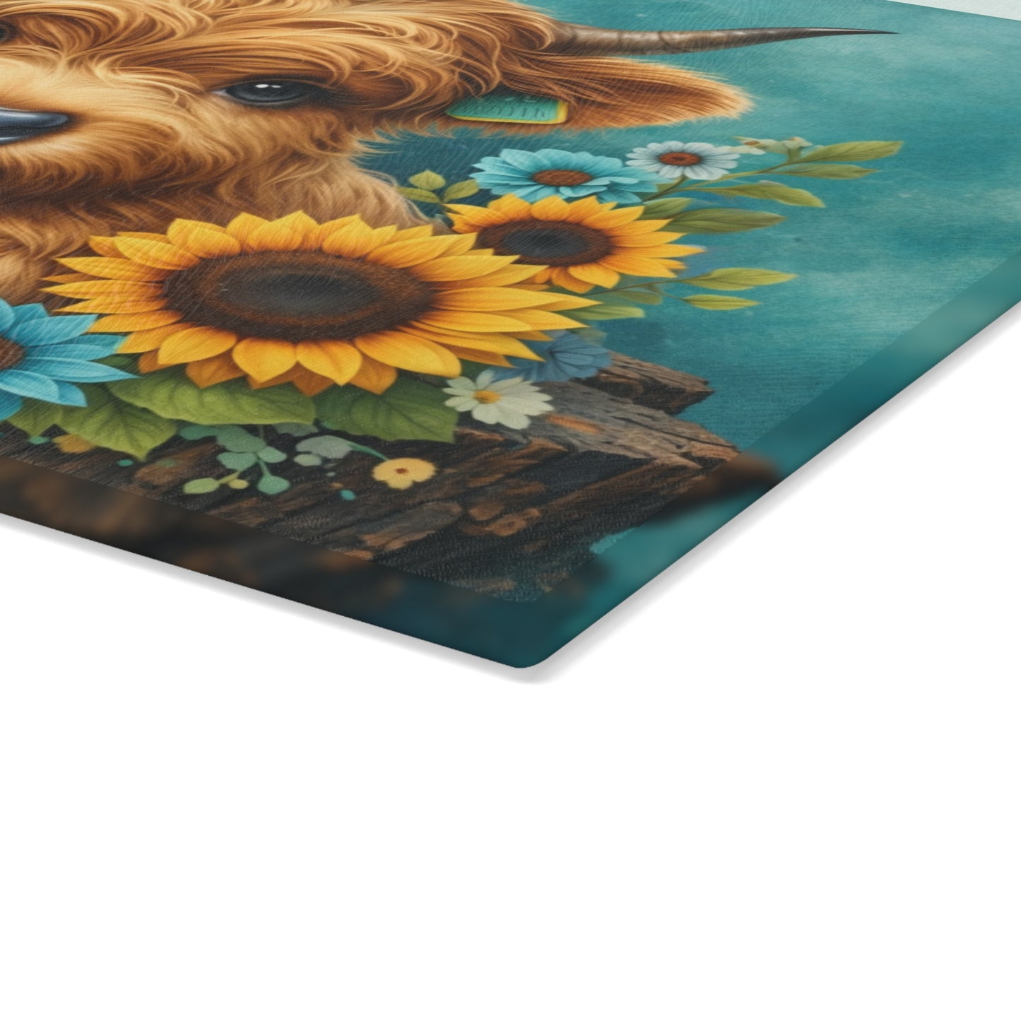 Teal Highland Calf Glass Cutting Board – Farmhouse Kitchen Decor