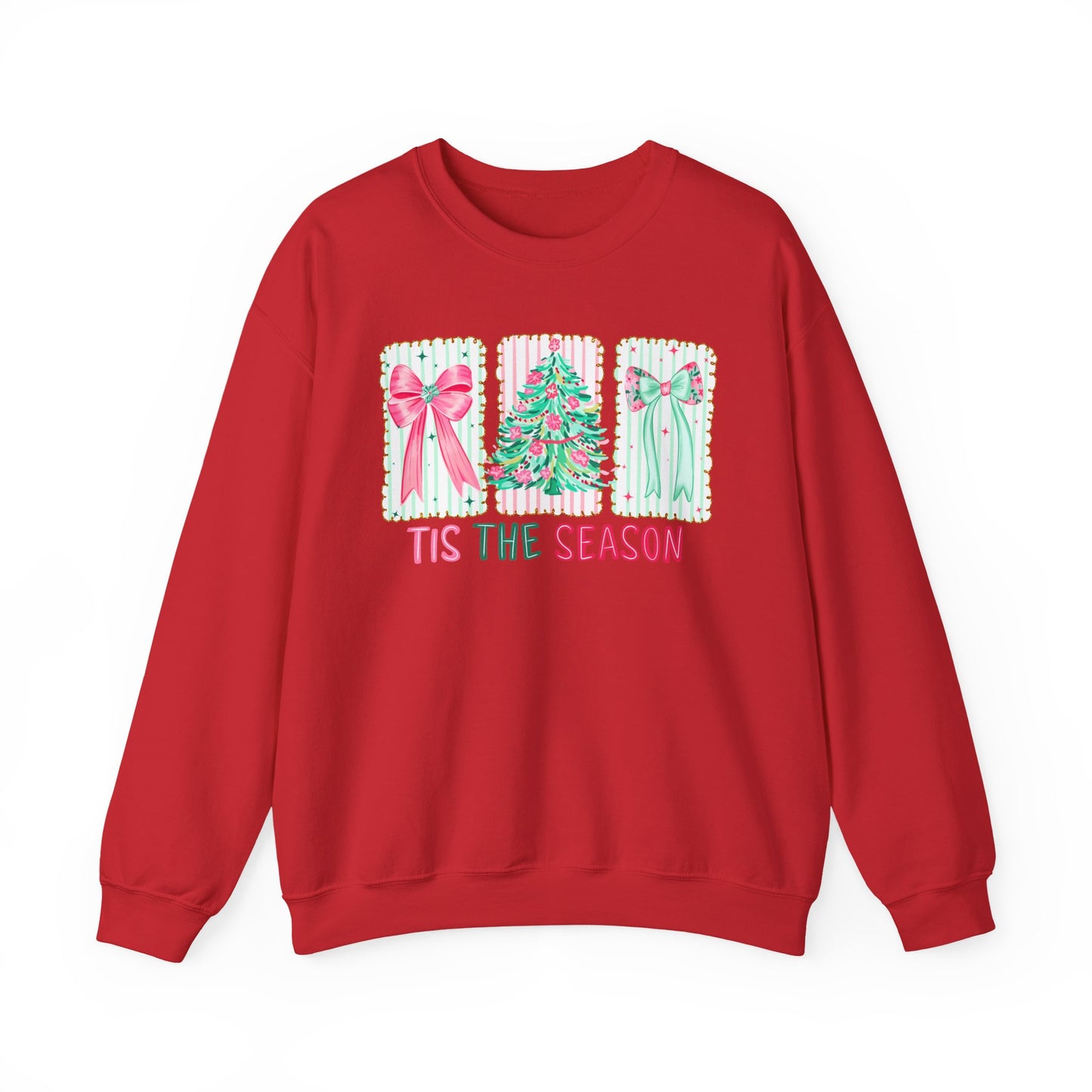 🎀🎄 ’Tis The Season Sweatshirt – Pastel Bows & Merry Tree Vibes ✨☃️