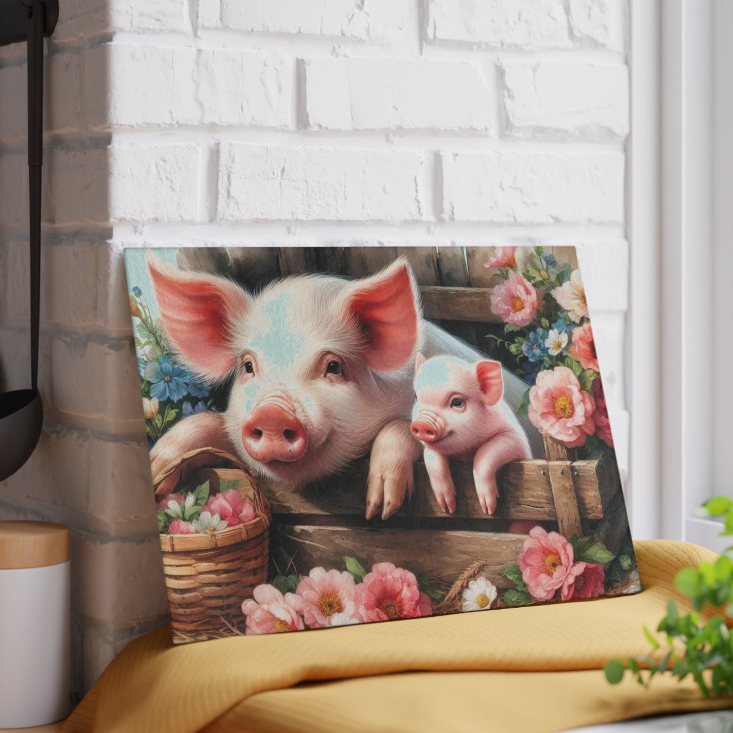 Tabla de cortar de vidrio templado para mamá y cerdito