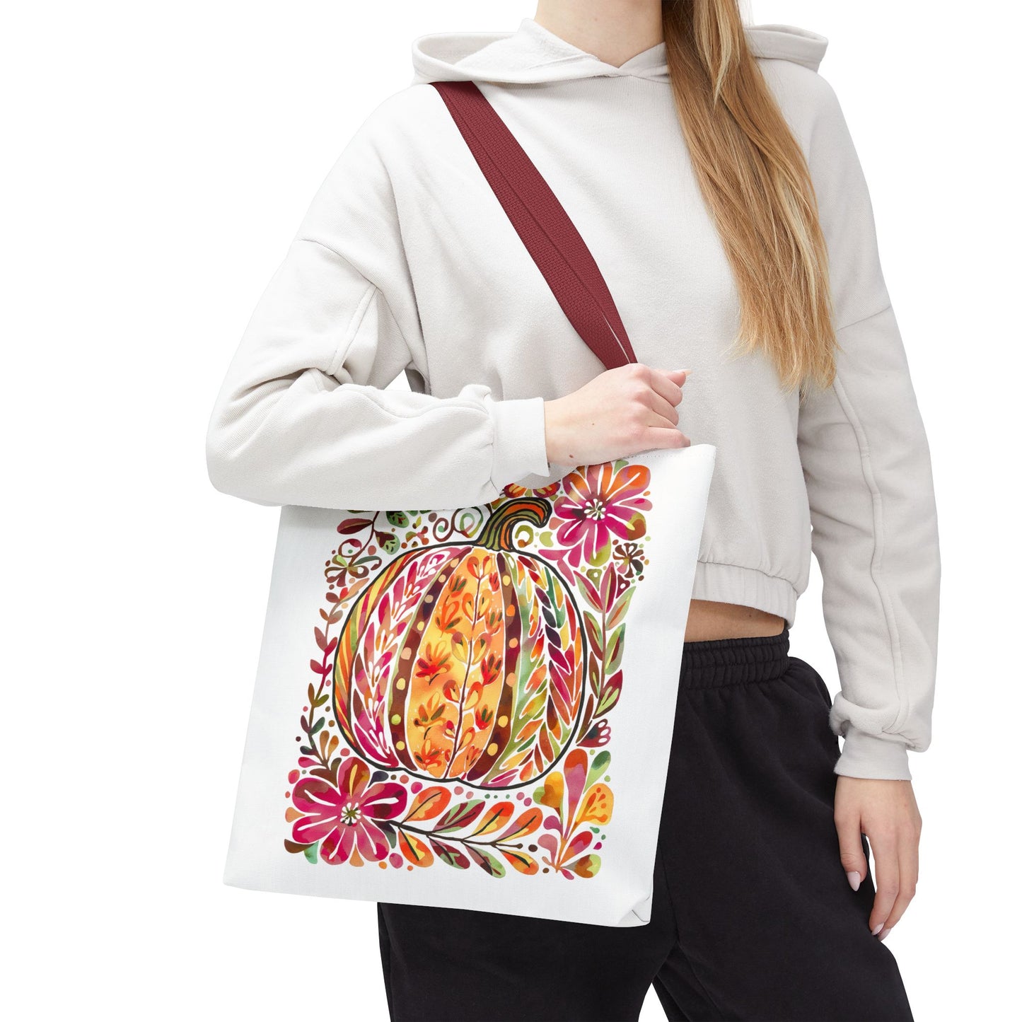 🎨 Watercolor Autumn Pumpkin Floral Tote Bag – Artistic Fall Charm 🍂