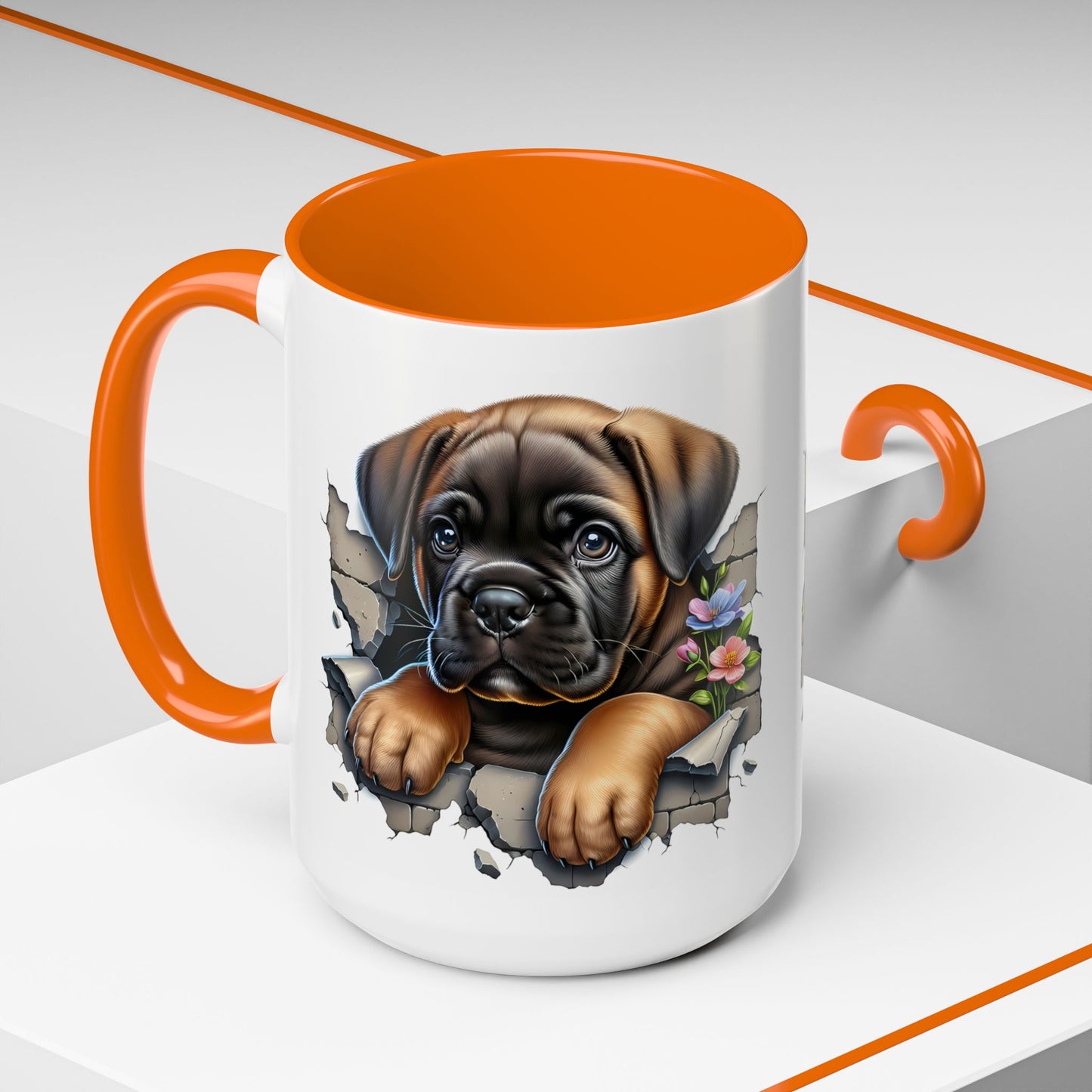 🧡 Boxer Puppy Accent Mug – Adorable Peek-Through Cup for Dog Lovers