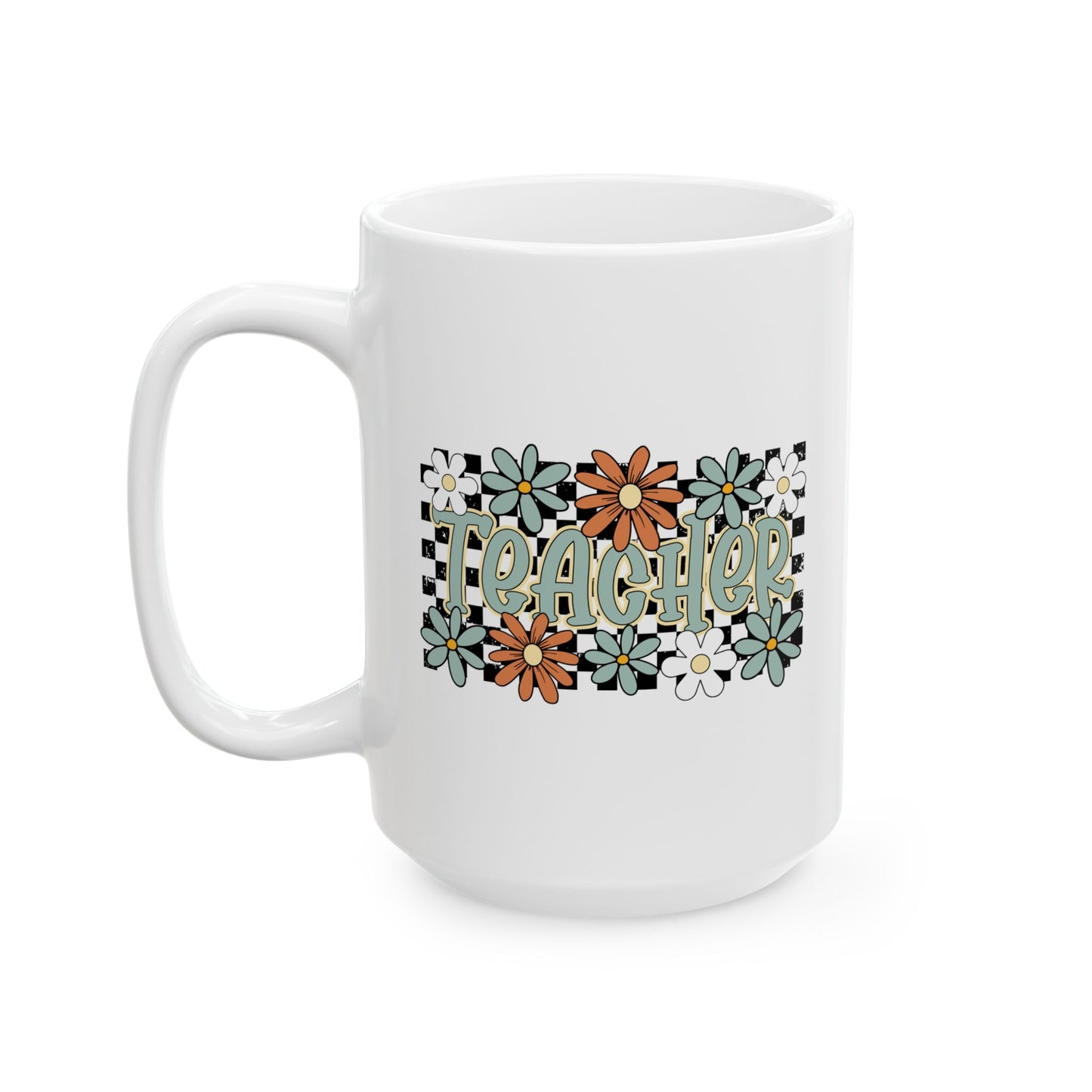 🍎🌼 Retro Teacher Floral Mug – A Groovy Sip for Everyday Educators 🌼🍎