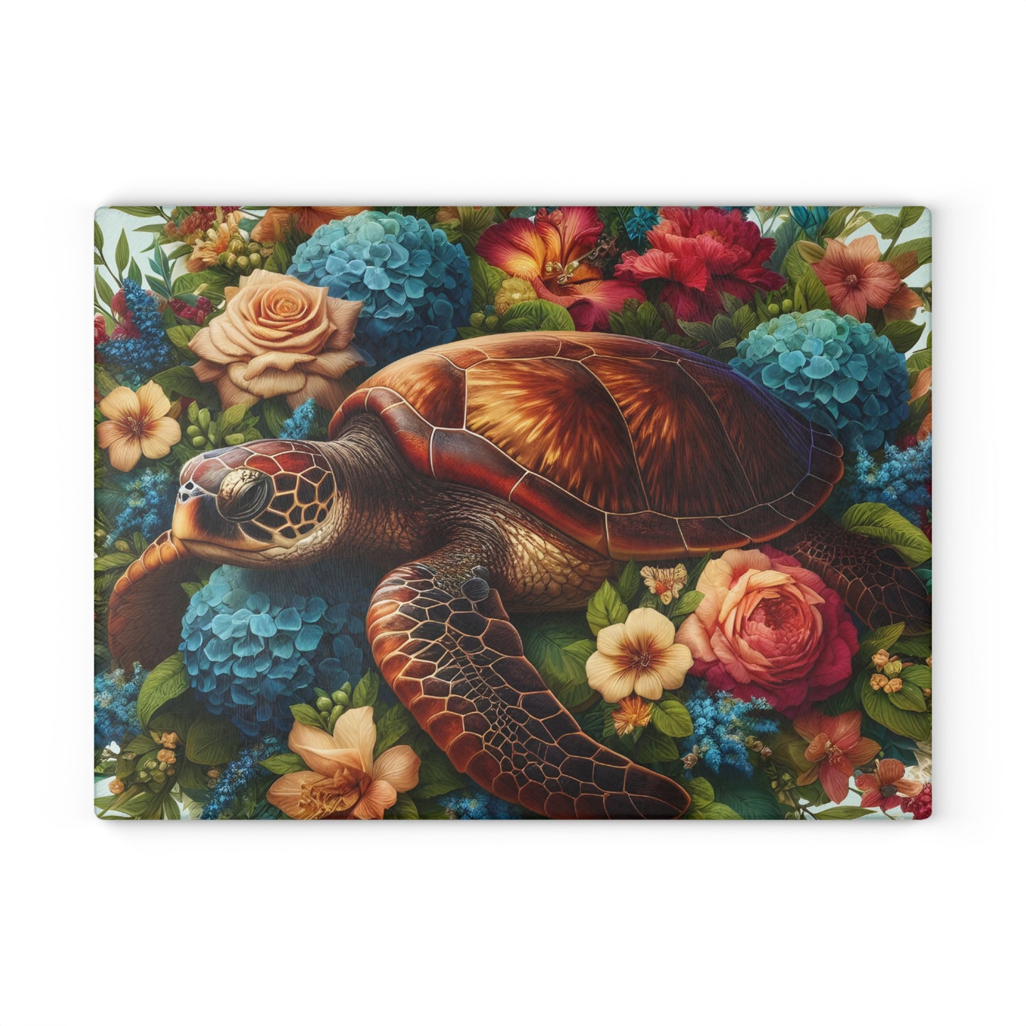 🐢🌺 Sea Turtle in Bloom Cutting Board – Ocean Serenity Meets Garden Elegance 🌊